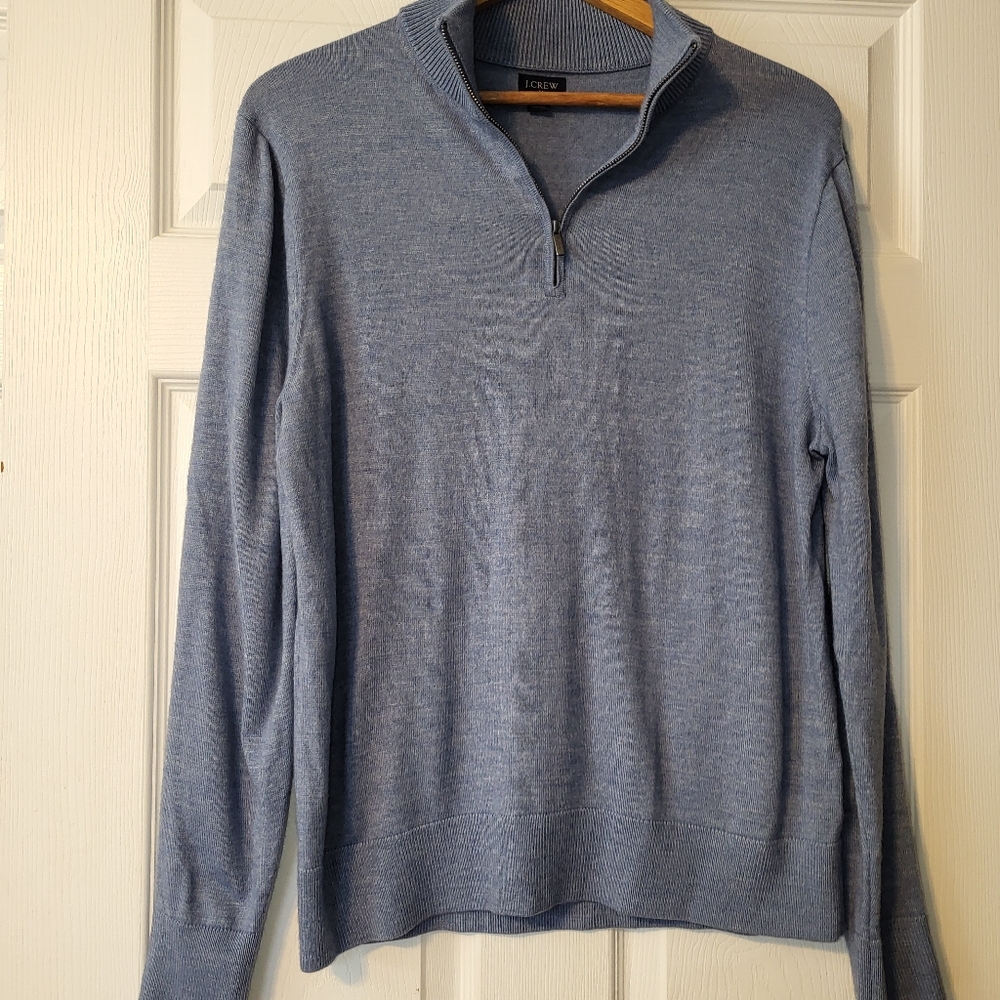 J Crew Merino Wool Blend Quarter‎ Zip Sweater Men's Size Large Soft Blue